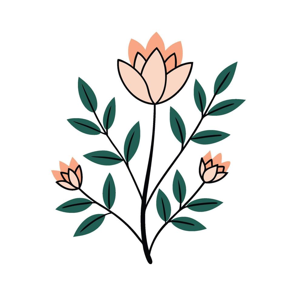 Floral Design with Minimalist Black Linework on White vector