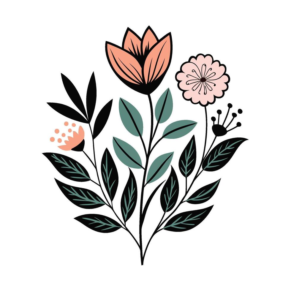 Botanical Art with Minimal Lines on White Background vector