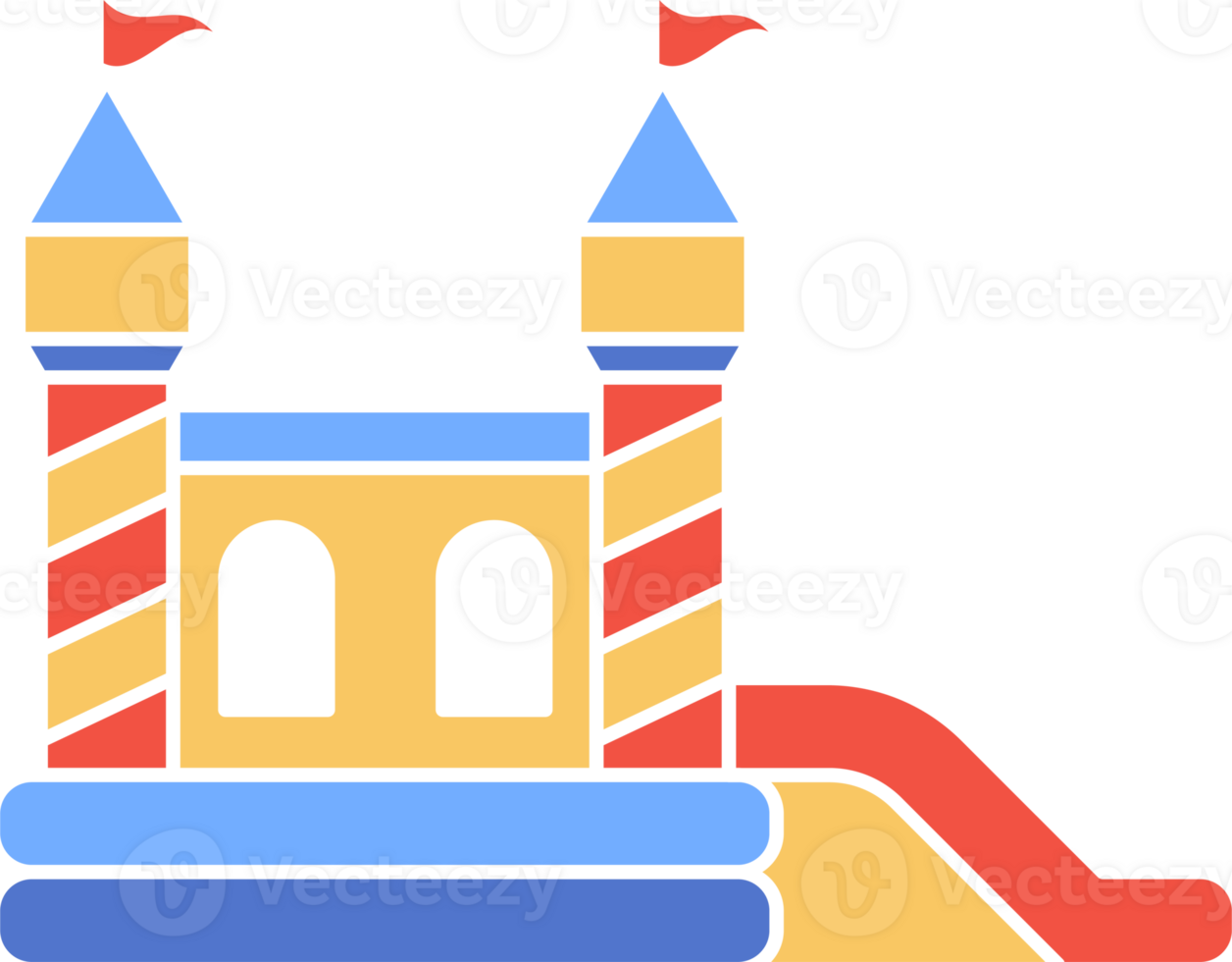 Bouncy castle color icon. Inflatable house trampoline with slide for jumping. Playground pictogram for kids zone amusement park and summer party. Inflated elastic equipment png