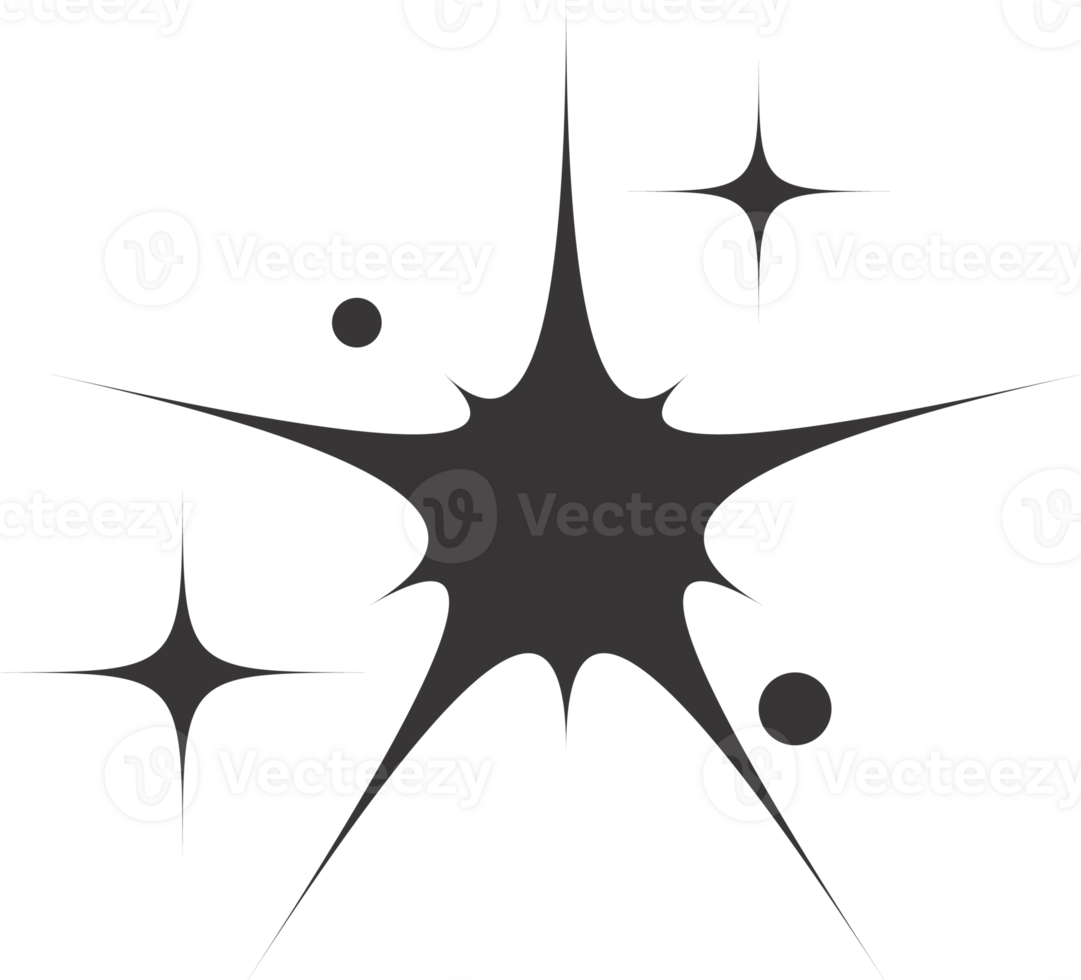 Star icon. Bling and sparkle shapes. Retro Y2K graphic design elements. Vintage twinkle starburst. Abstract simple 70s black Christmas symbol png