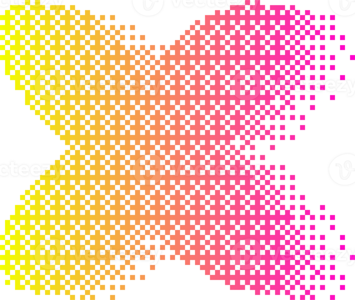 Pixel pattern flower shape. Textured daisy with bitmap Y2k dither gradient. Retro with old computer game graphic effect. Halftone illustration png