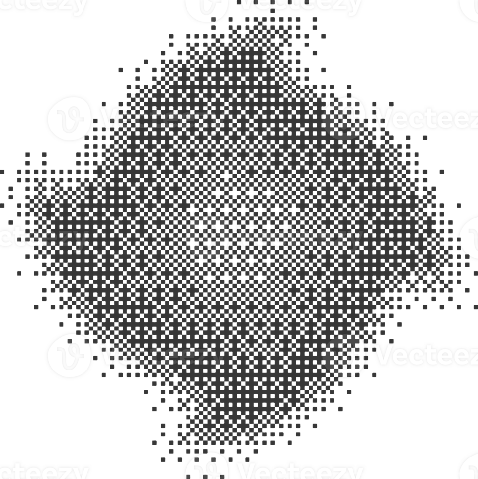 Pixel pattern shape. Textured with bitmap Y2k dither gradient. Retro star with old computer game graphic effect. Halftone grunge illustration png