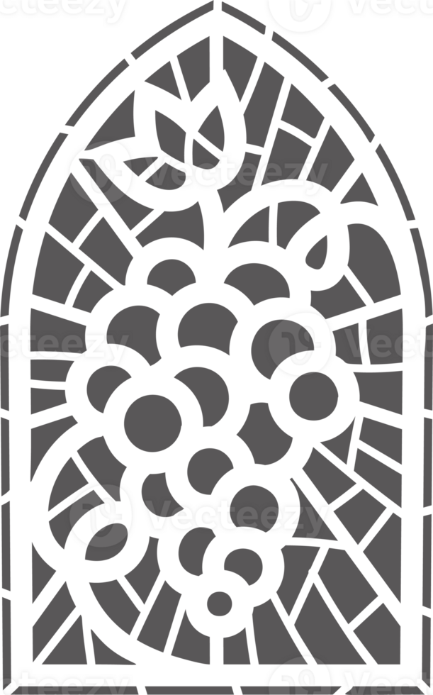 Church glass window. Stained mosaic catholic frame with religious symbol cross. Outline illustration png