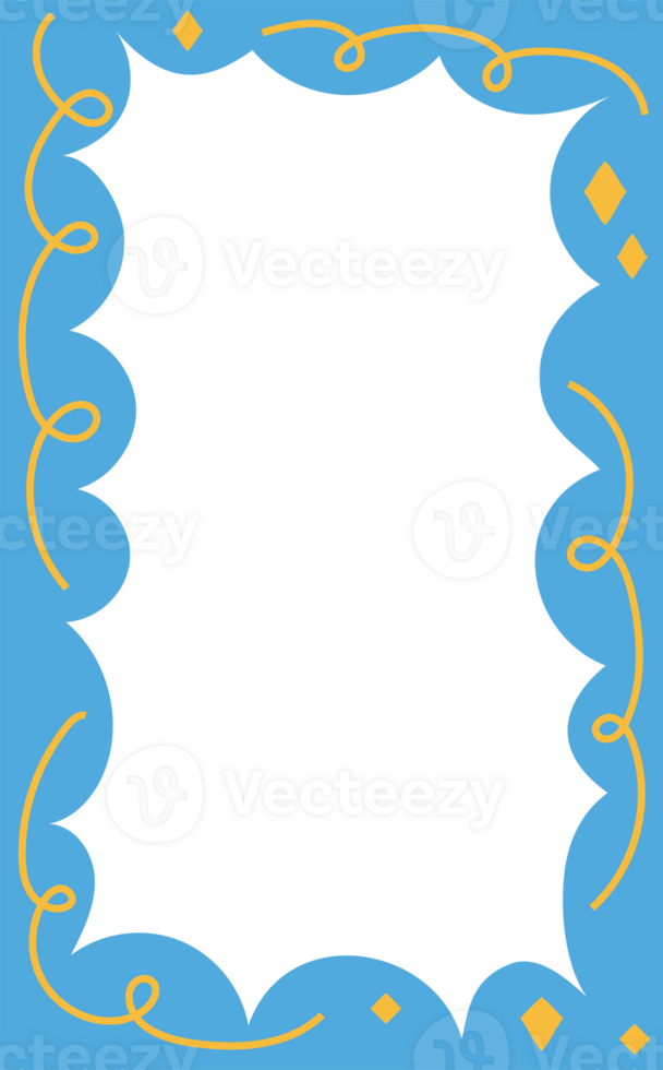 Wavy scallop border shape. Rectangle fun psychedelic hand drawn frame. Doodle cute design for text photo and picture. Groovy child template. Y2K decorative blank. png