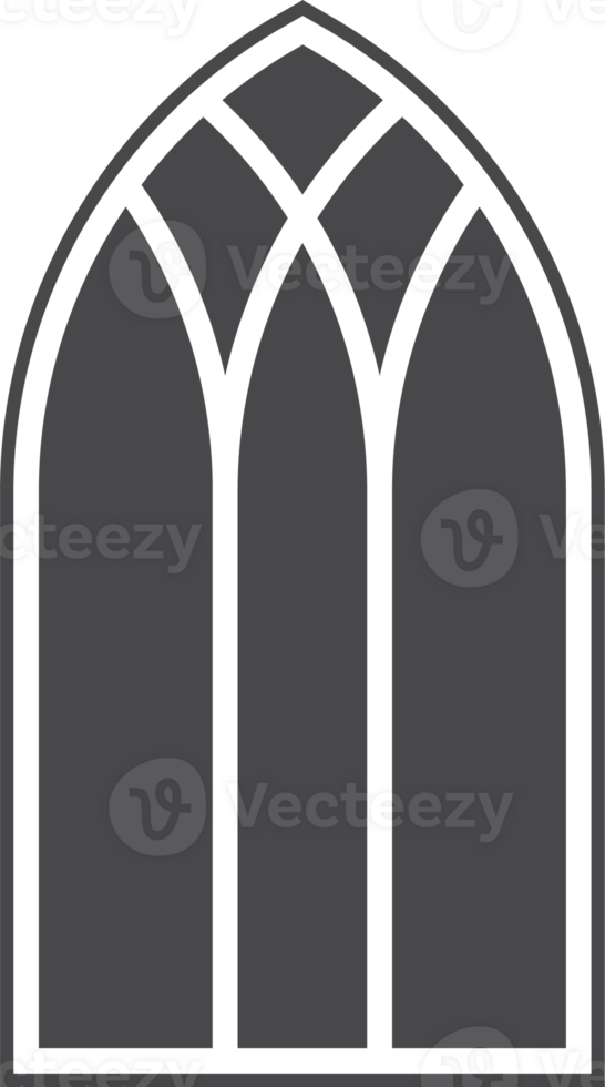 Gothic church window. Cathedral stained glass arch. Frame with pattern. Element of catholic medieval architecture. Old vintage frame silhouette png