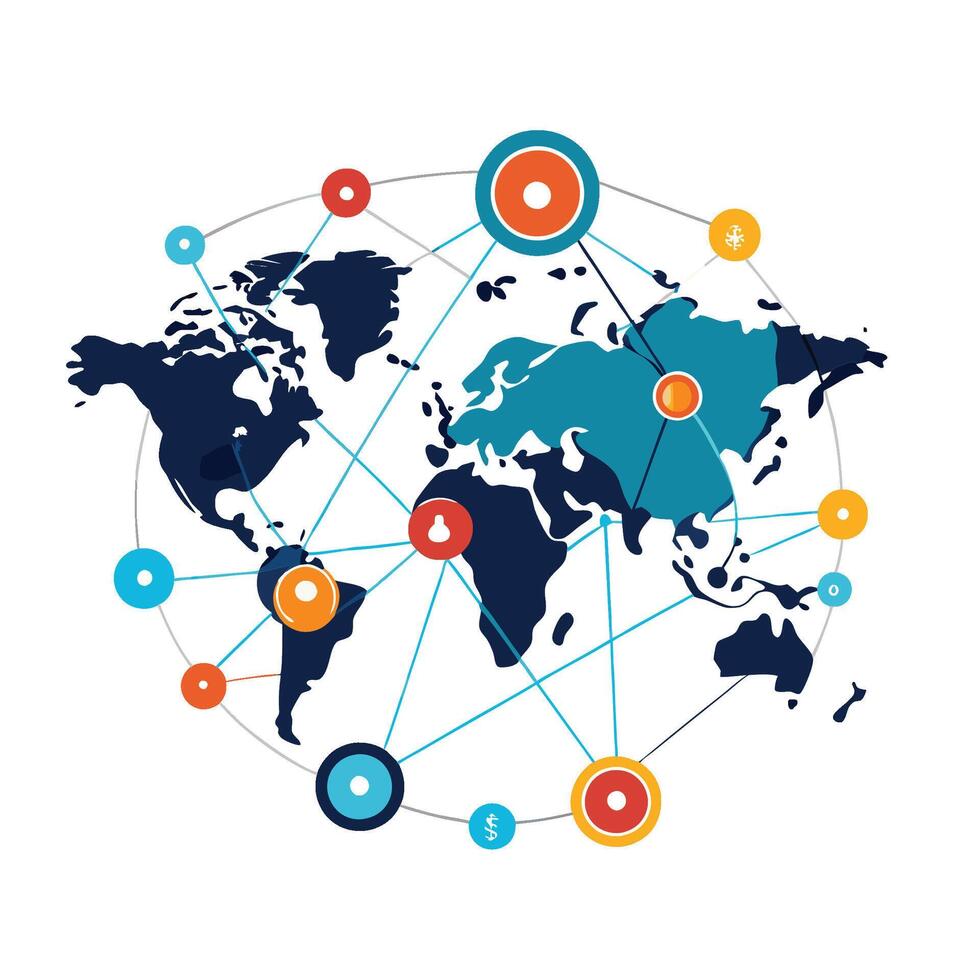 Interlinked World Map for Global Communication vector