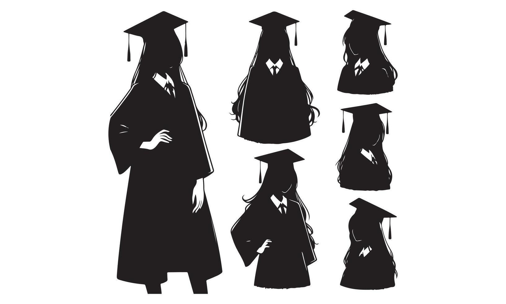 A set of silhouettes of a woman in graduation gowns vector