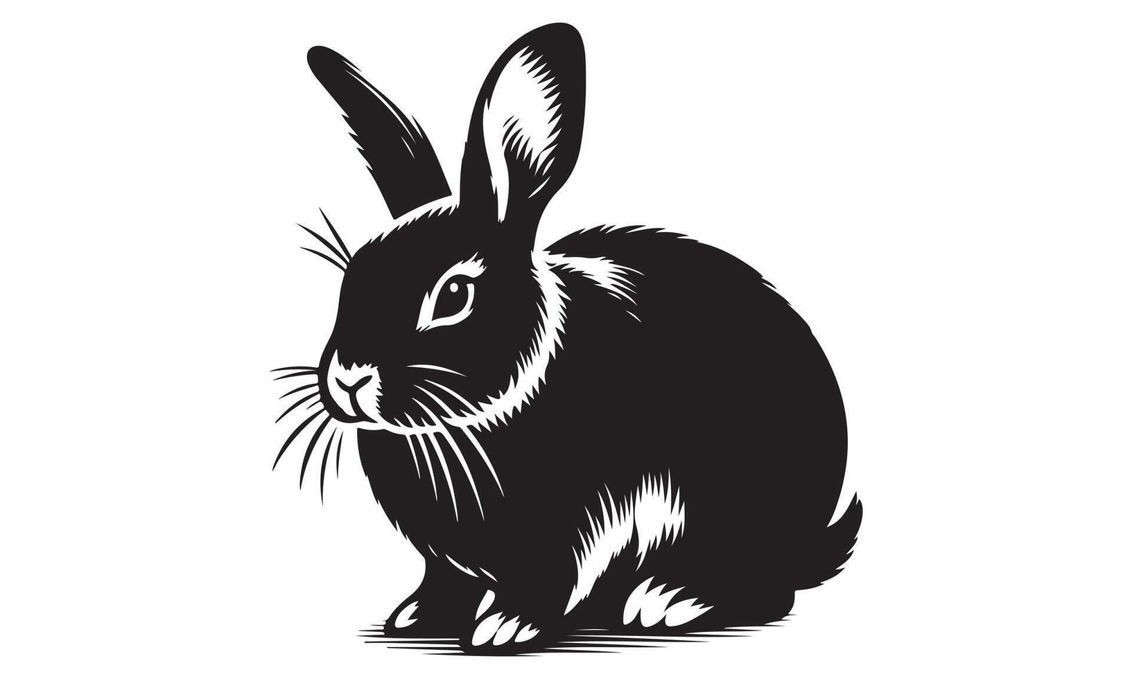 Black and white illustration of a rabbit vector