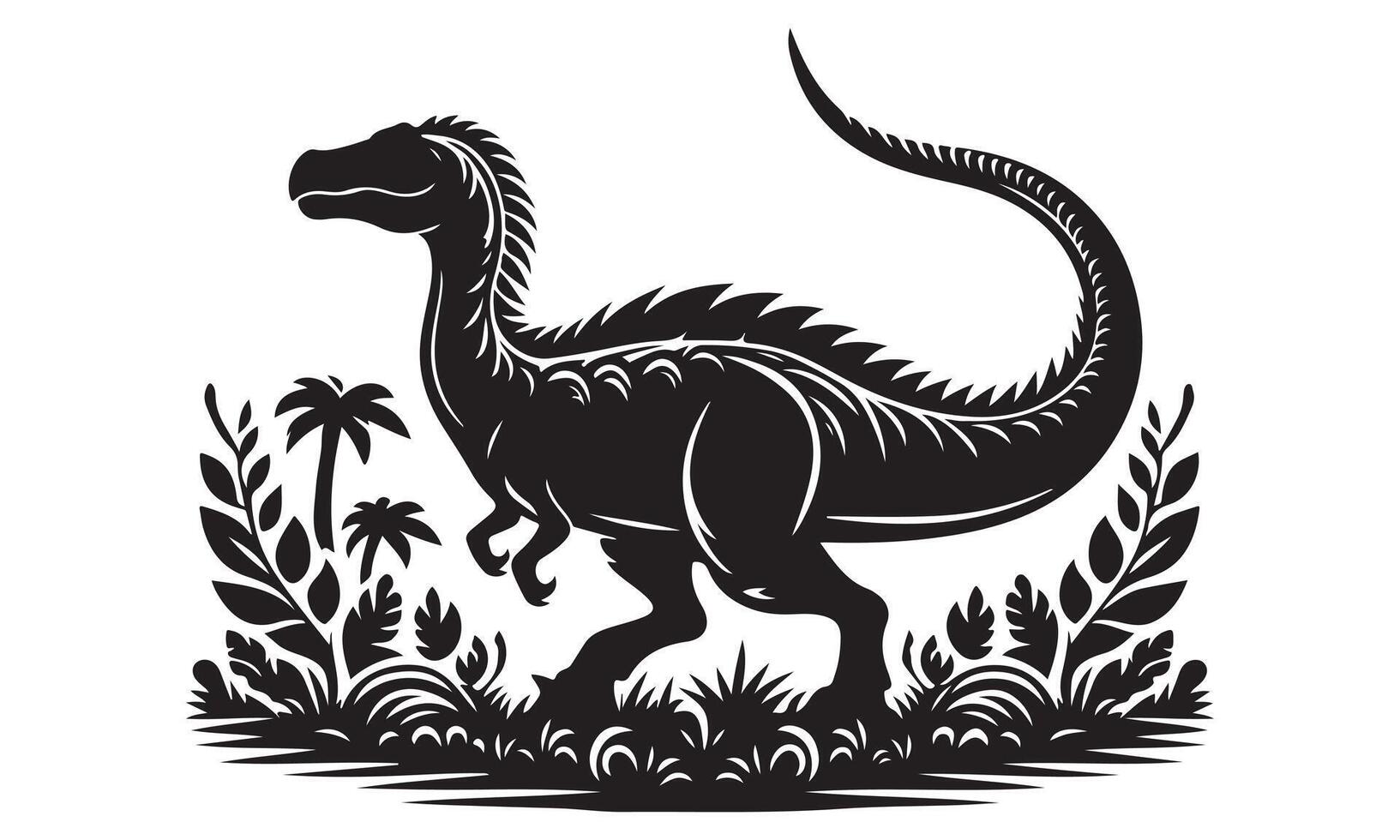 A black and white illustration of a dinosaur vector
