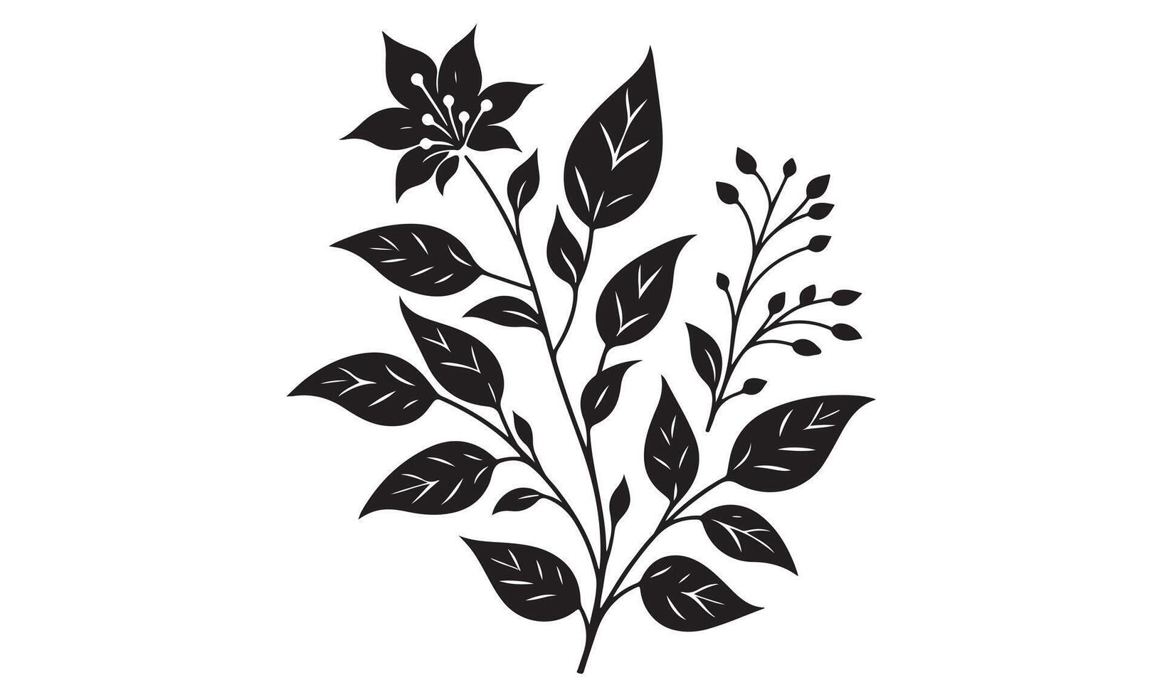 A black and white illustration of a plant with leaves vector