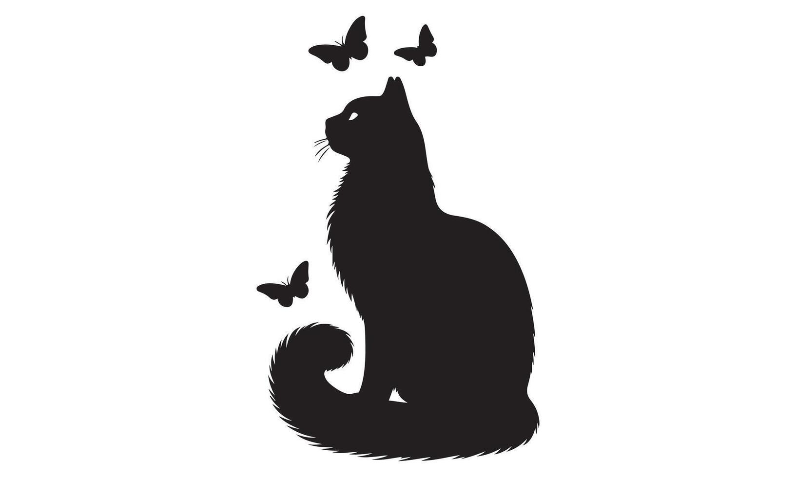 A black cat and butterflies on a white background vector