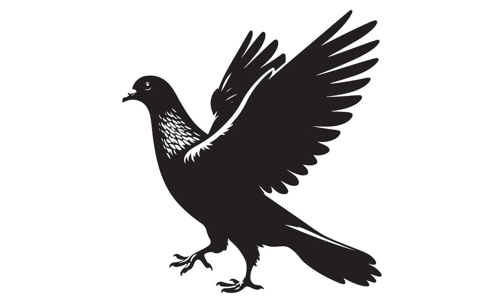A black and white silhouette of a pigeon vector
