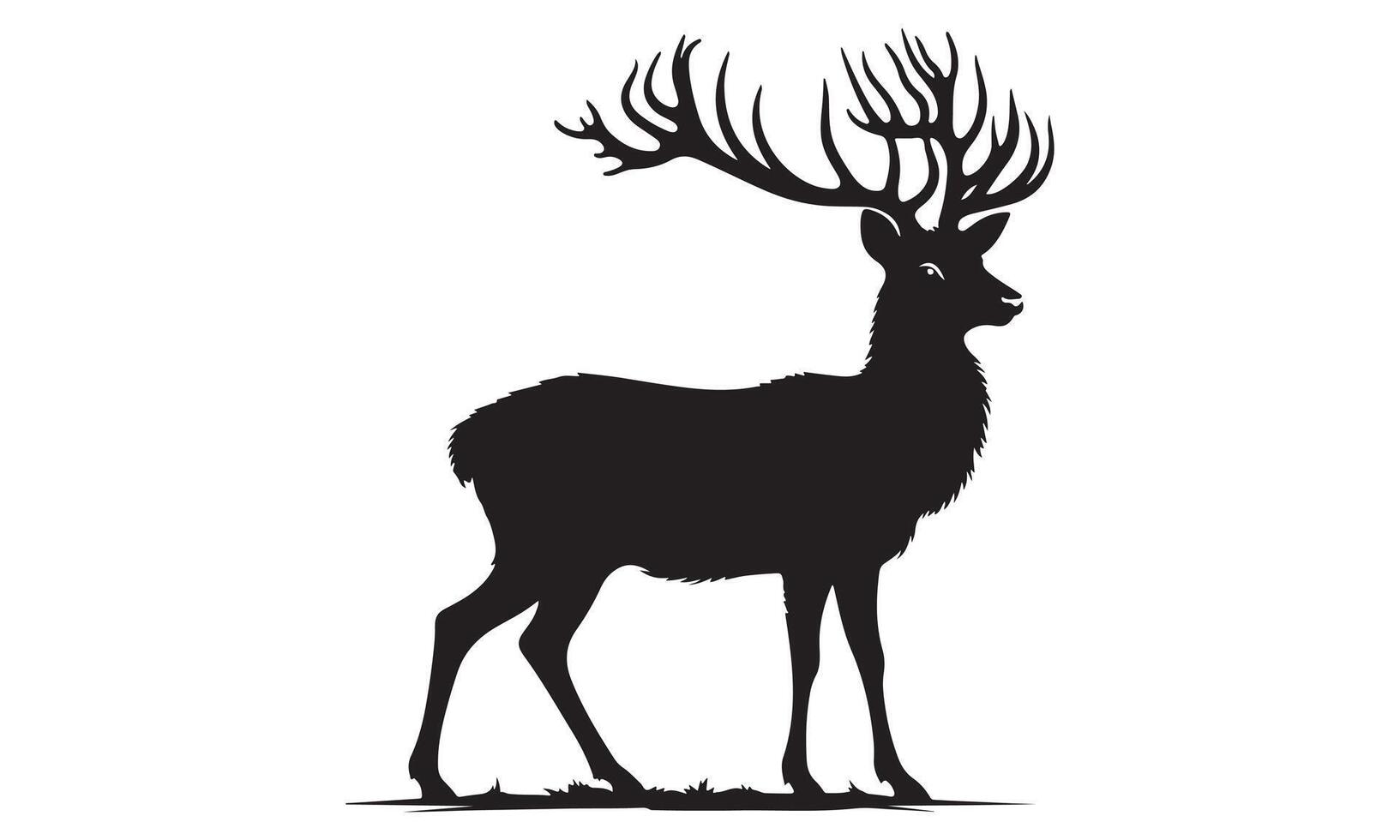 A black silhouette of a deer standing on a hill vector
