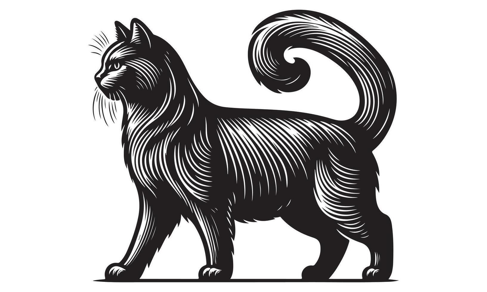 A black and white illustration of a cat vector
