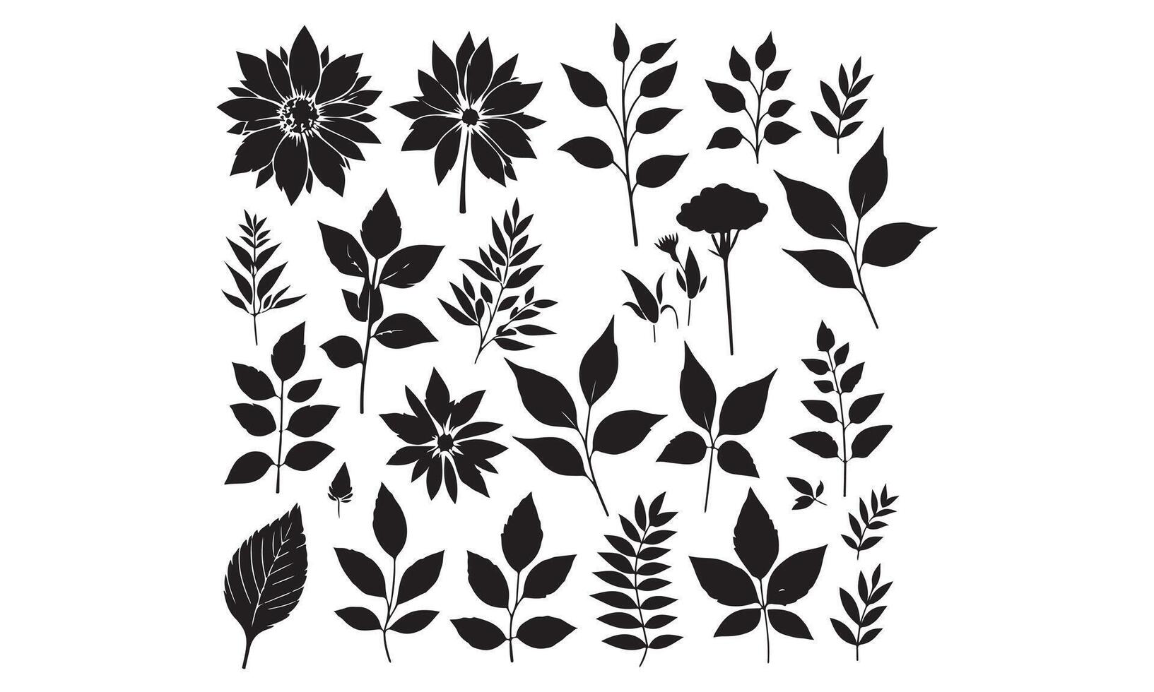 A set of black and white silhouettes of leaves vector