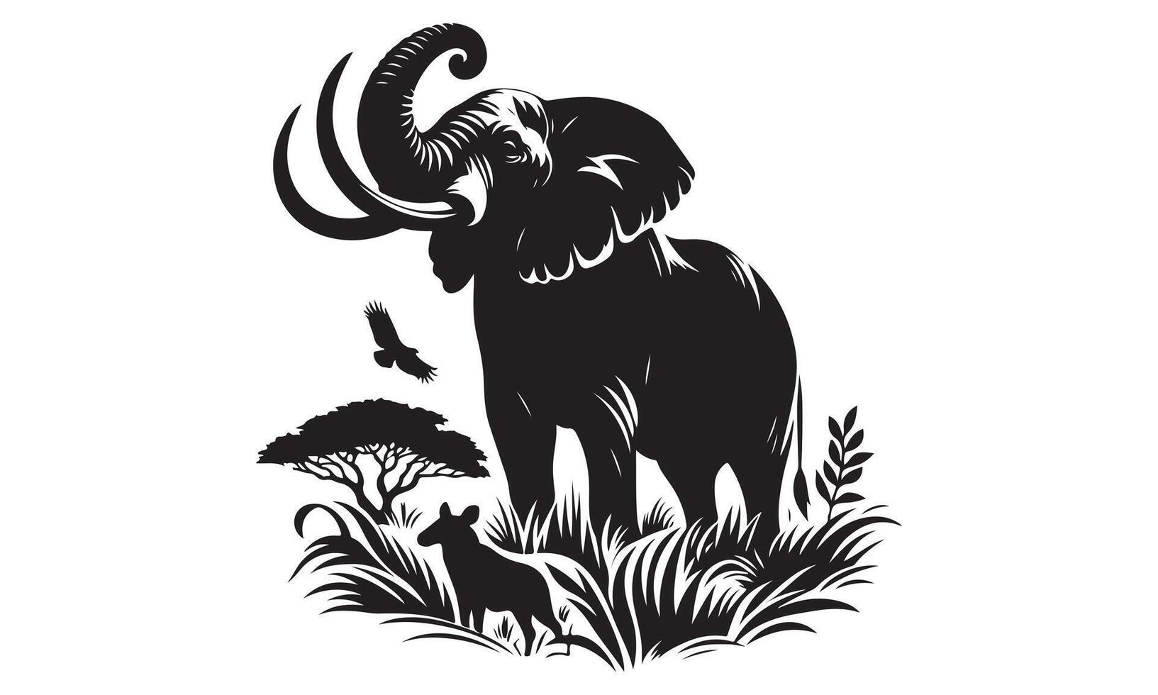 An elephant and a dog are in the grass vector