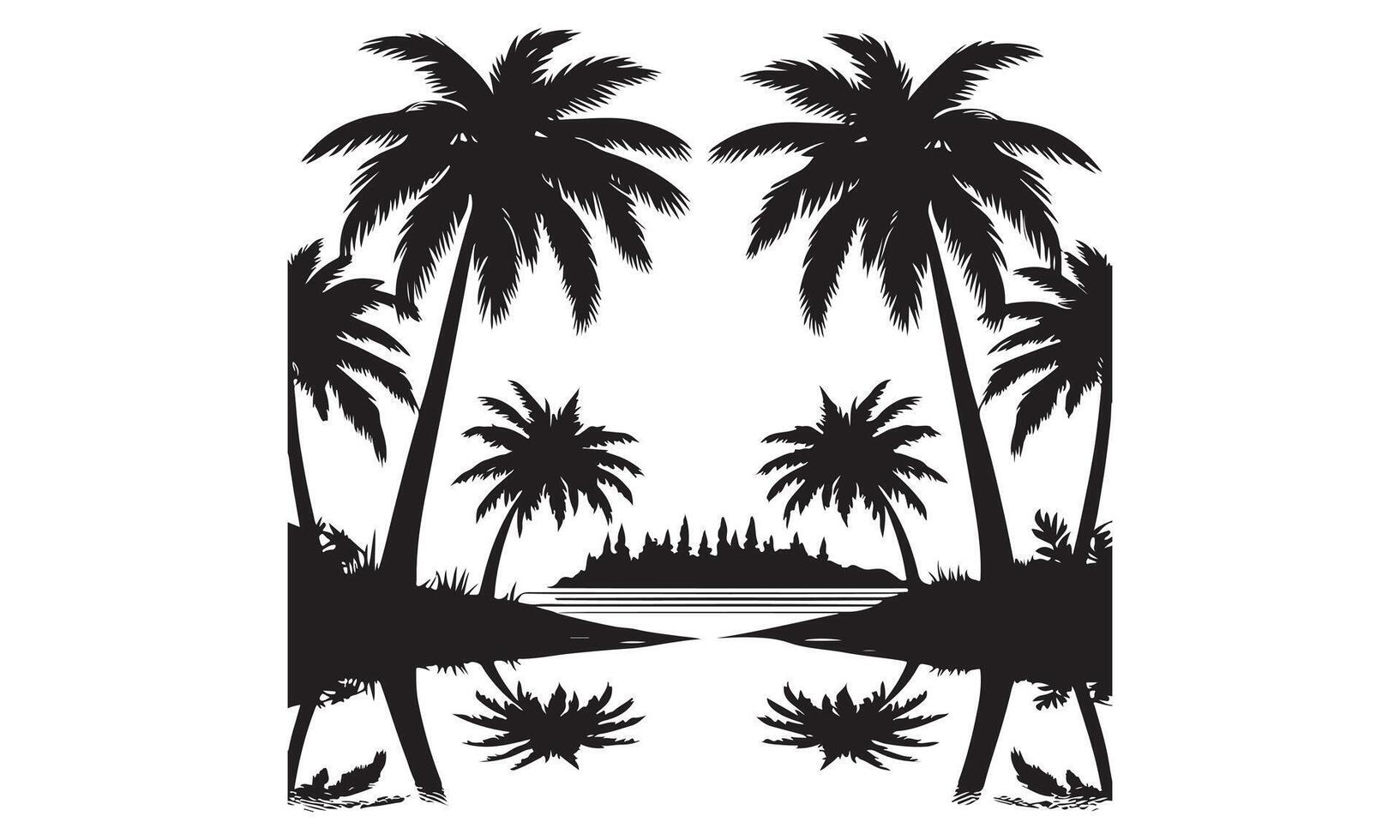 Palm trees and a lake in the background vector
