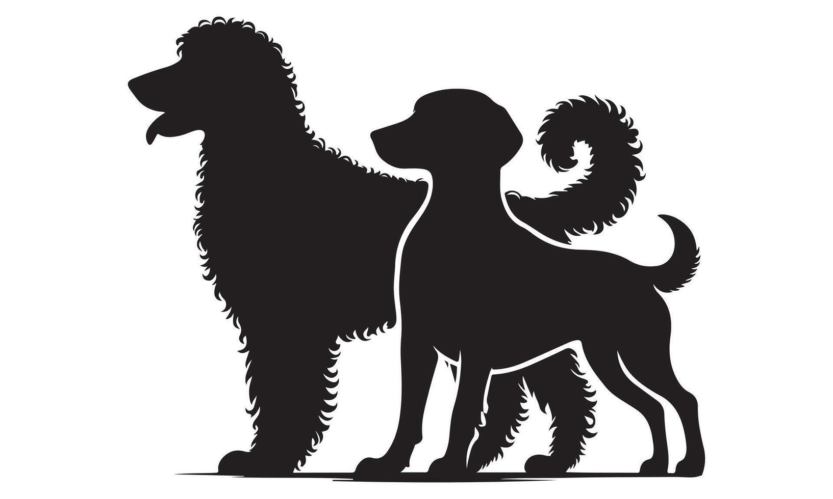 Two dogs standing next to each other in silhouette vector