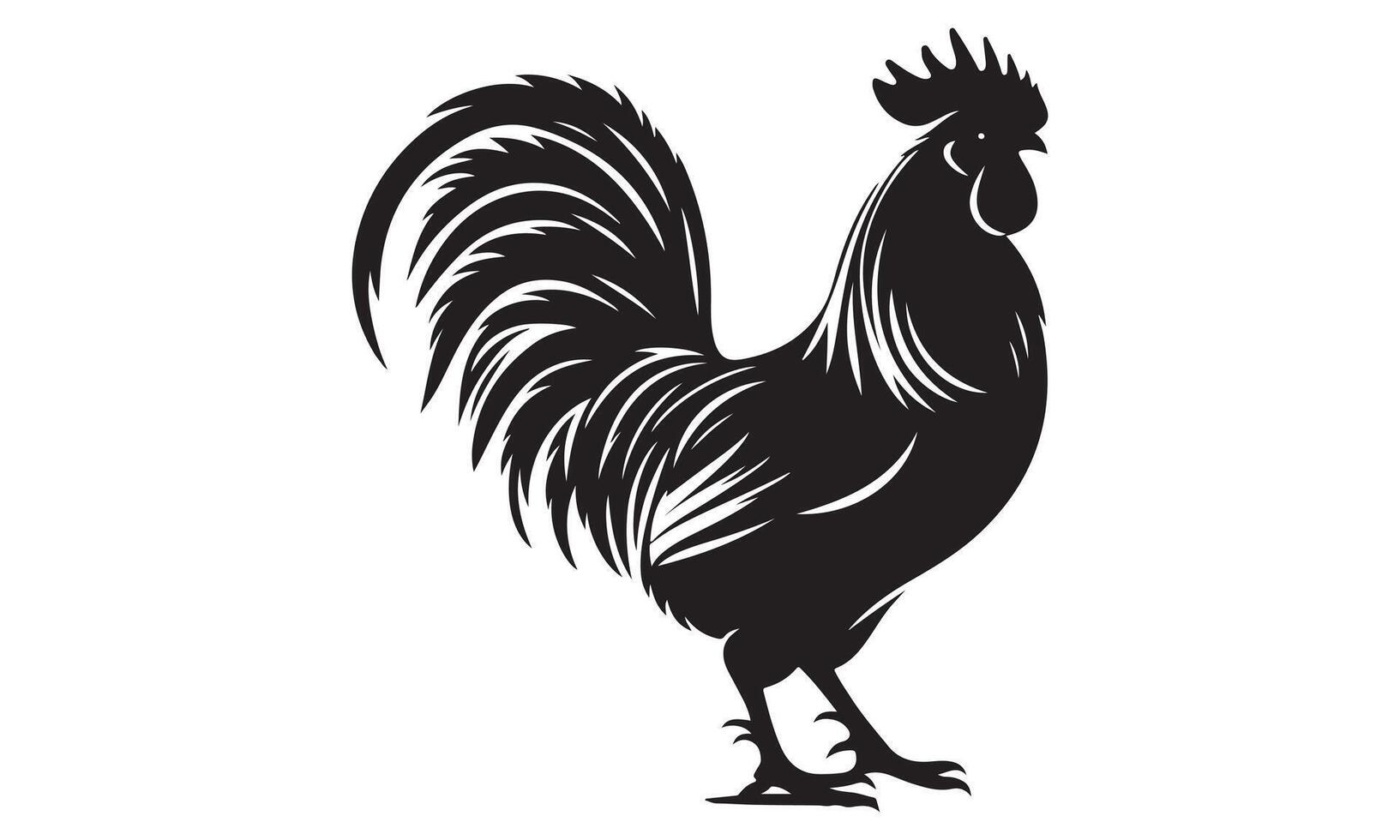 A black and white silhouette of a rooster vector