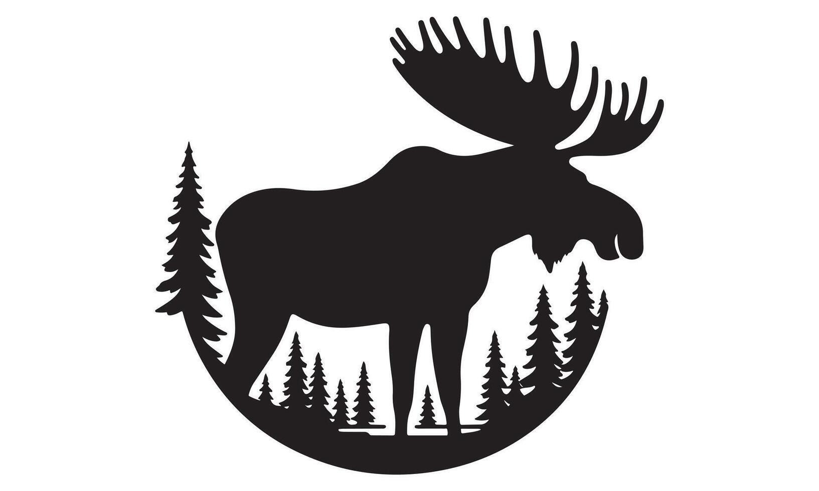 Moose silhouette in the forest with trees vector