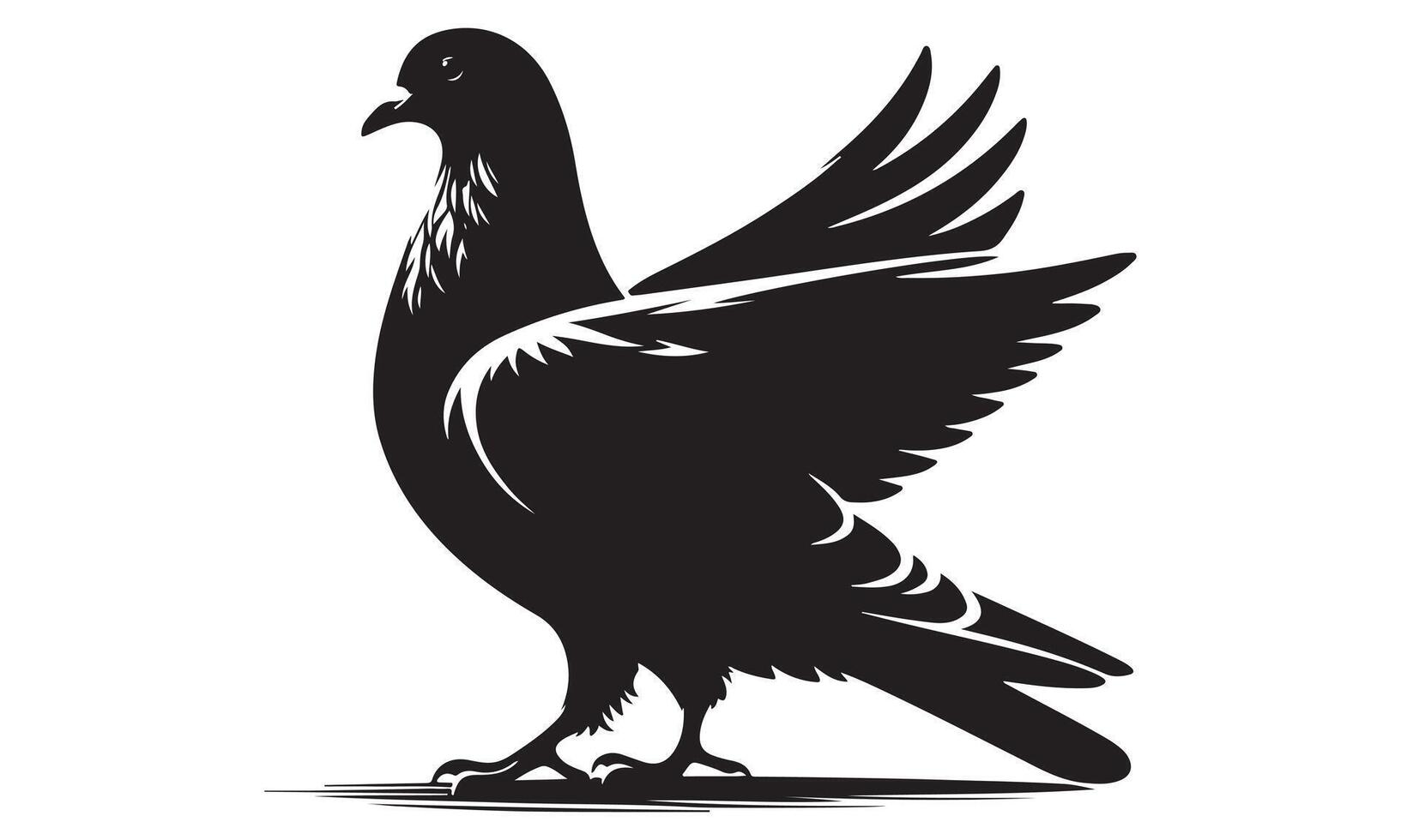 A black and white silhouette of a pigeon vector