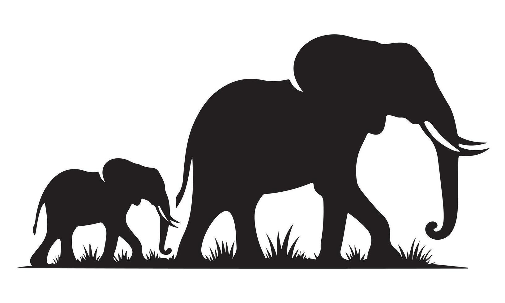 Elephant family silhouette on white background vector