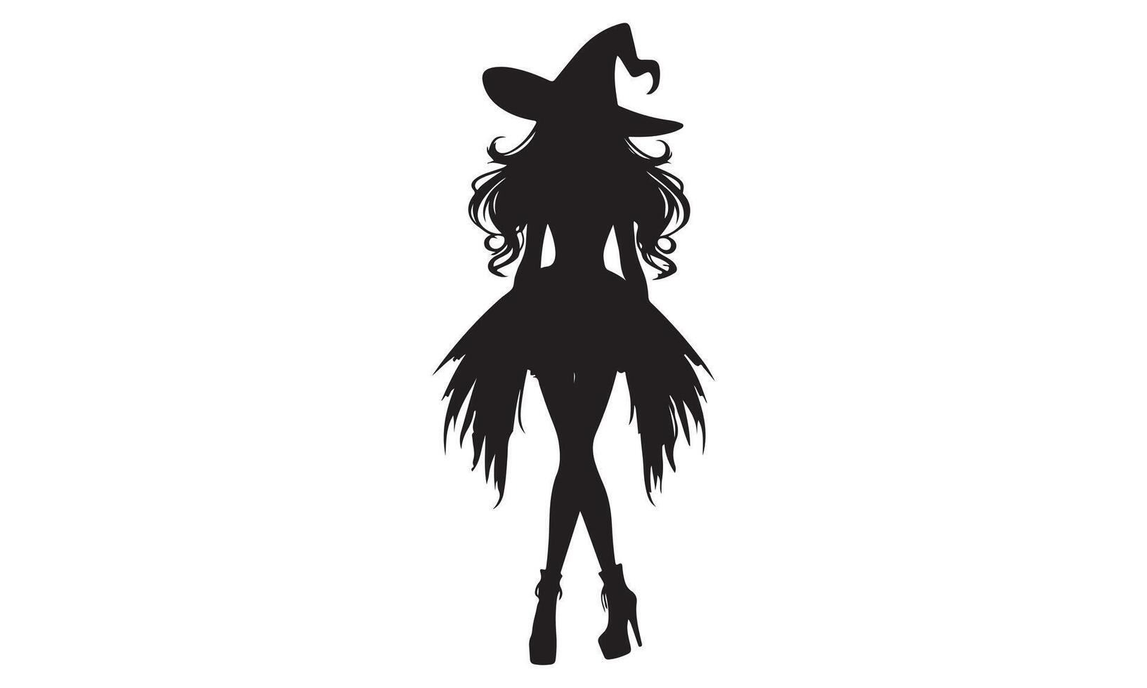 A silhouette of a witch in a dress vector