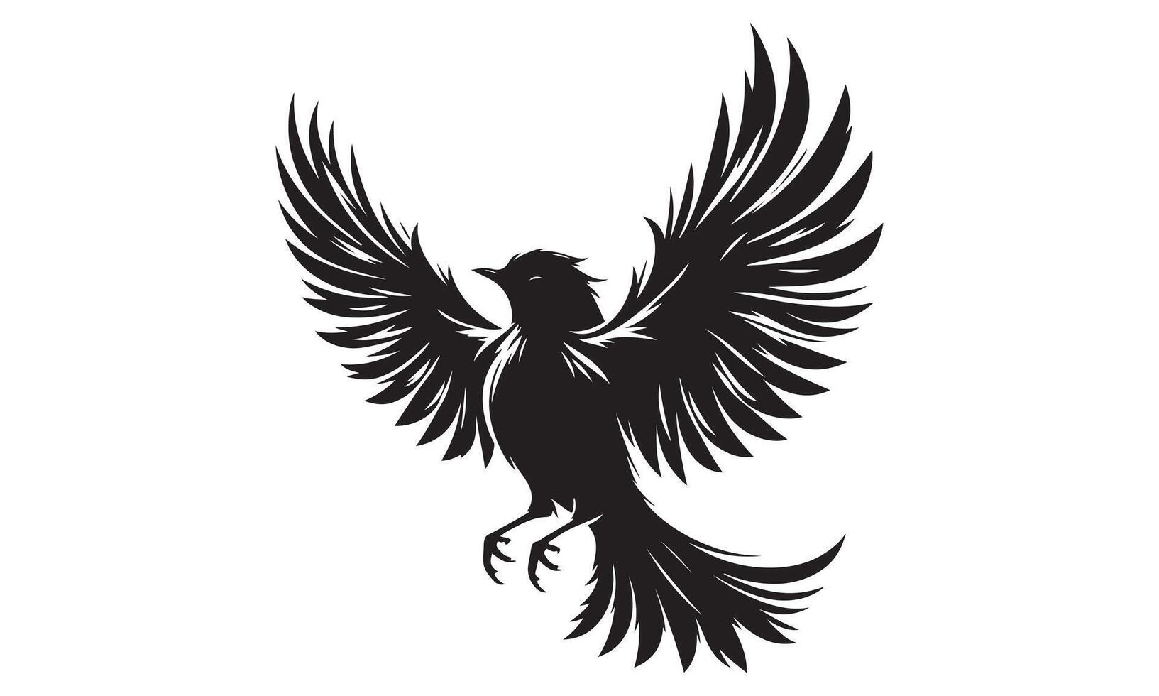 A black bird with wings spread out on a white background vector