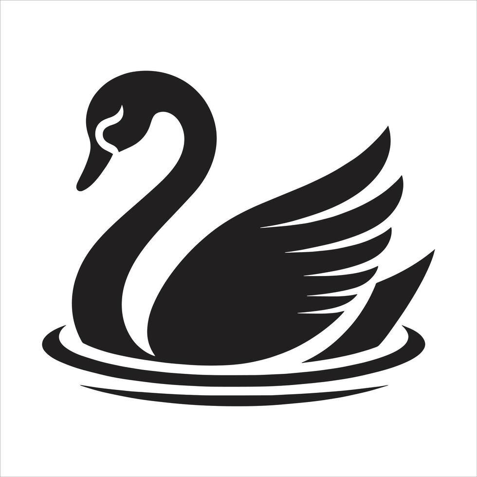 An Illustration of A Beautiful Swan Silhouette Black and White vector