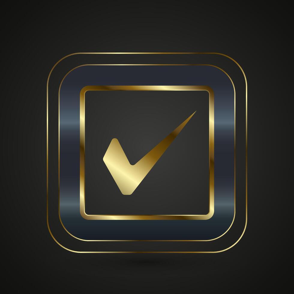 A Luxury and Premium Check button check list option concept, and A gold checked rectangle enclosed in a rounded square frame. banner vector