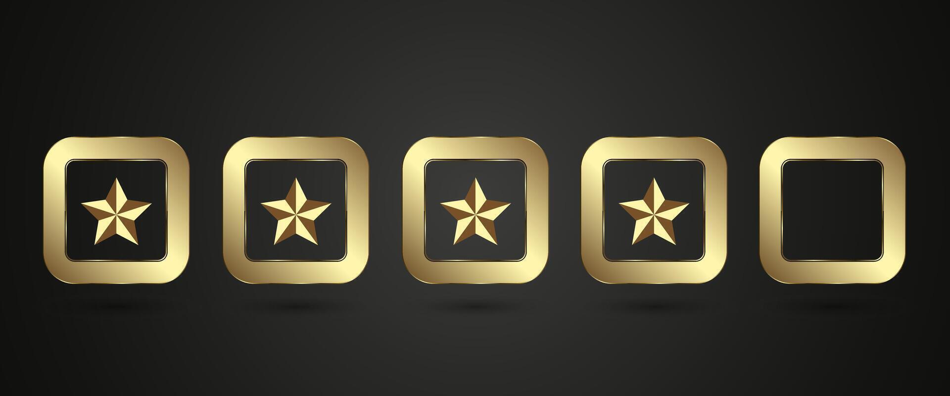 Set of gold stars emblem enclosed in a rounded square frame check buttons, which gives it 5 luxurious and premium appearances. set of Five Luxury and Premium star buttons. vector