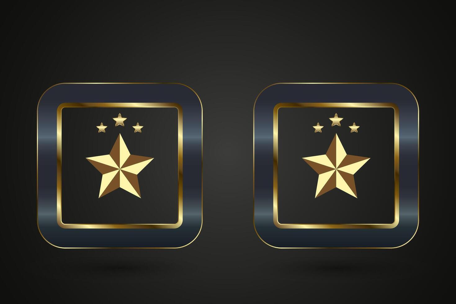 Two Luxury and Premium star buttons check list options concept, and set of two gold stars rectangle enclosed in a rounded square frame. banner illustration vector