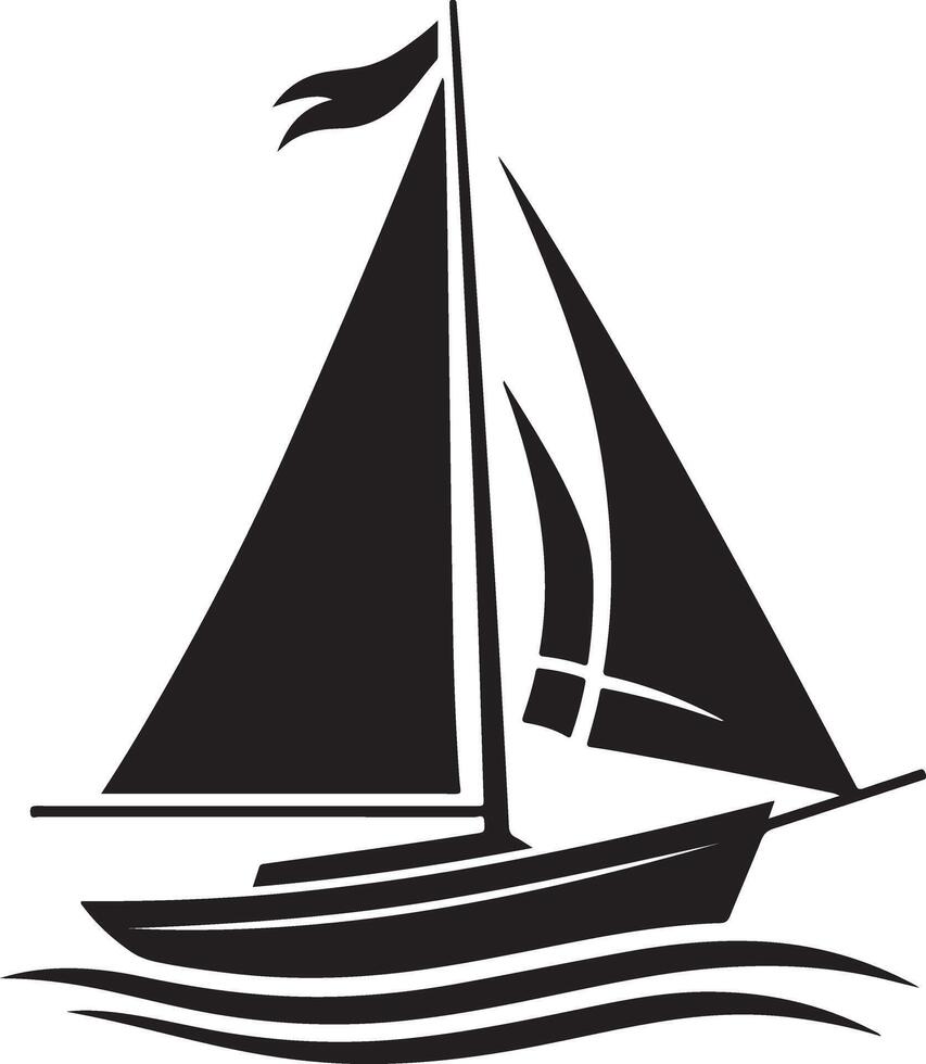 black silhouette illustration of sailing ship transportation floating on sea waves vector