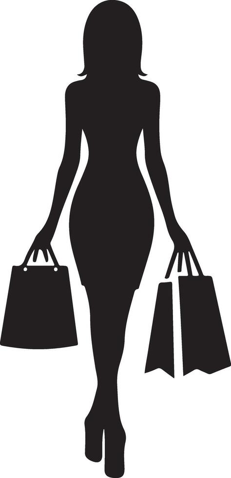 Woman Shopping Silhouette Art, Icons, and Graphics vector