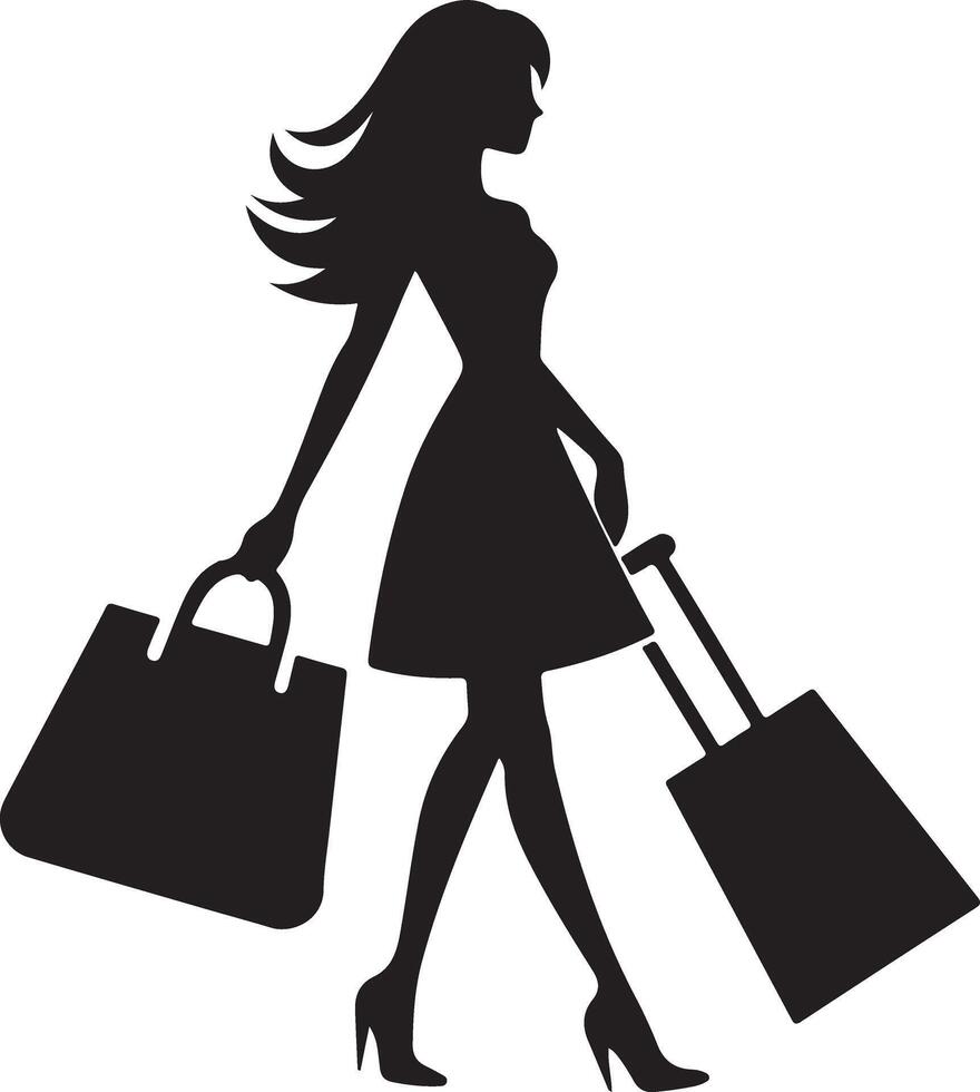 A modern girl with shopping silhouette vector