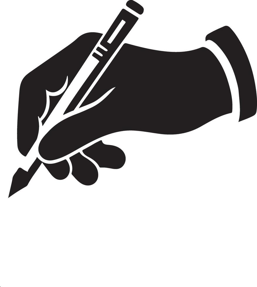 Silhouette hand holding pen vector