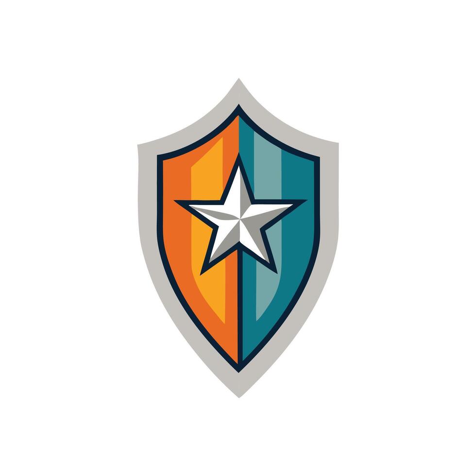 A star on a shield with an orange, blue and green color scheme vector