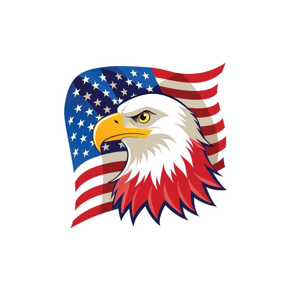 American eagle head with american flag background vector
