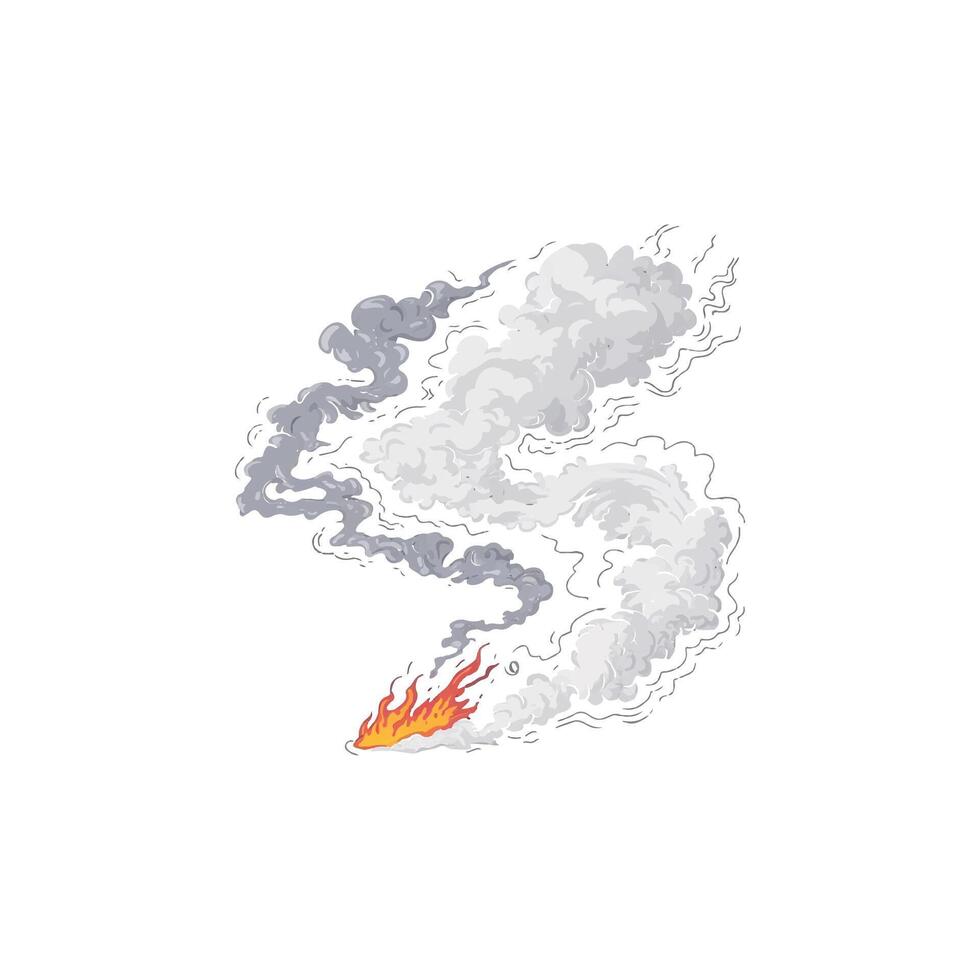 A cartoon smoke cloud with a fire coming out of it vector