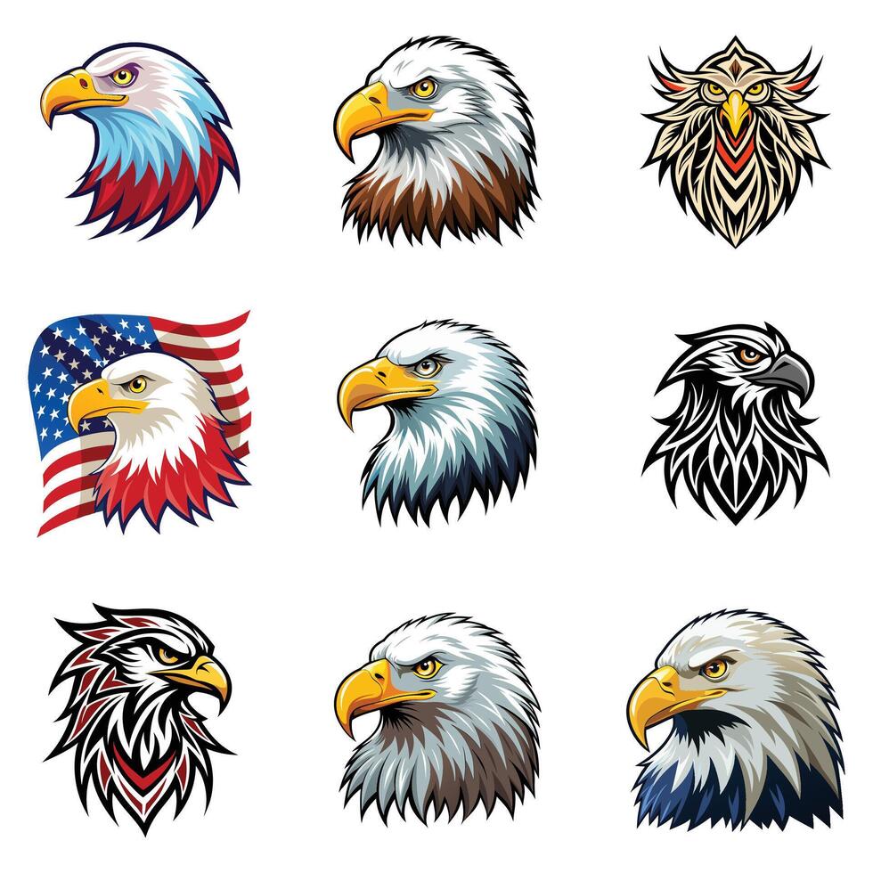 Eagle head set with american flag illustration vector