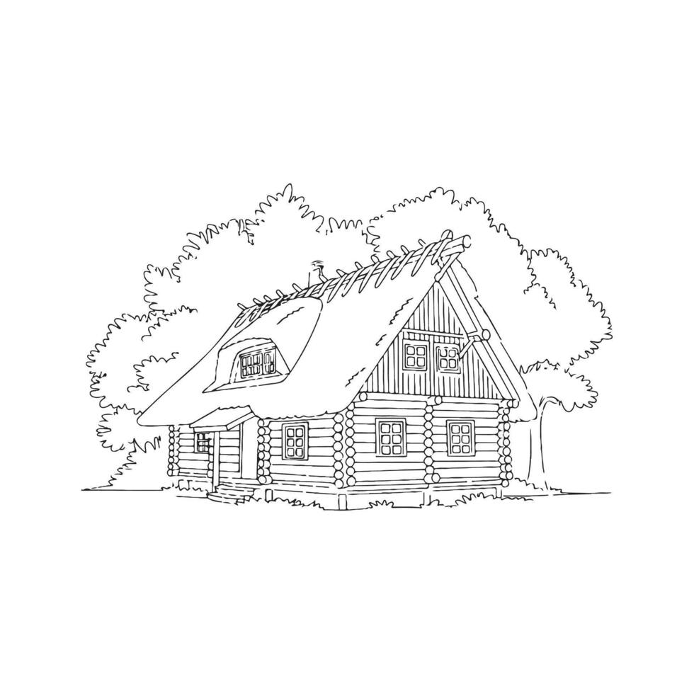 A drawing of a house in the woods vector