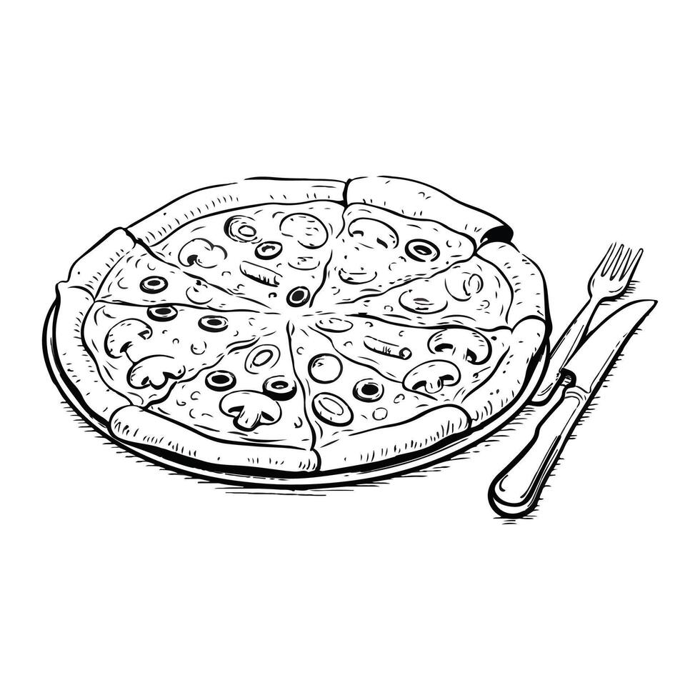 Pizza with olives and cheese vector