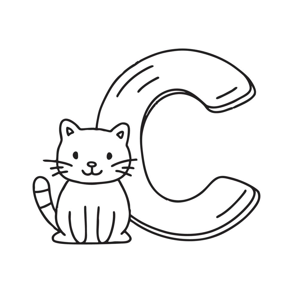 Illustration of a cat beside letter C vector