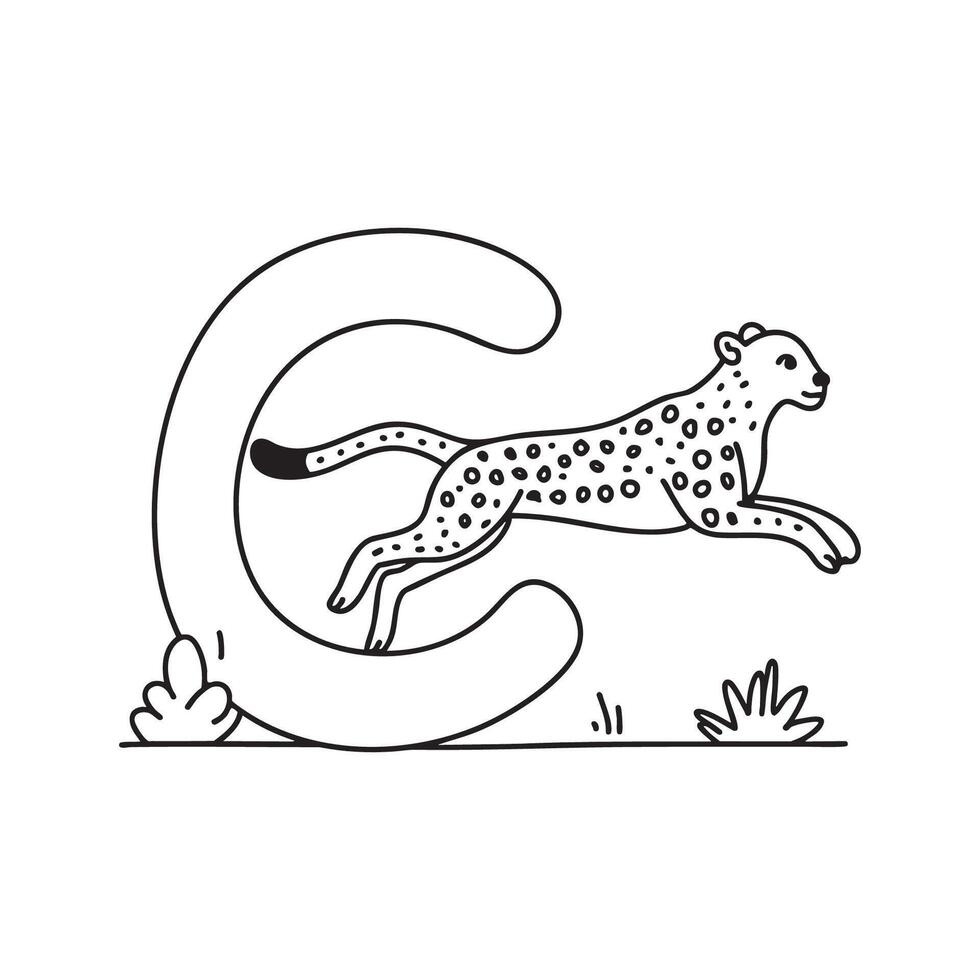 Illustration of a cheetah running beside letter C vector