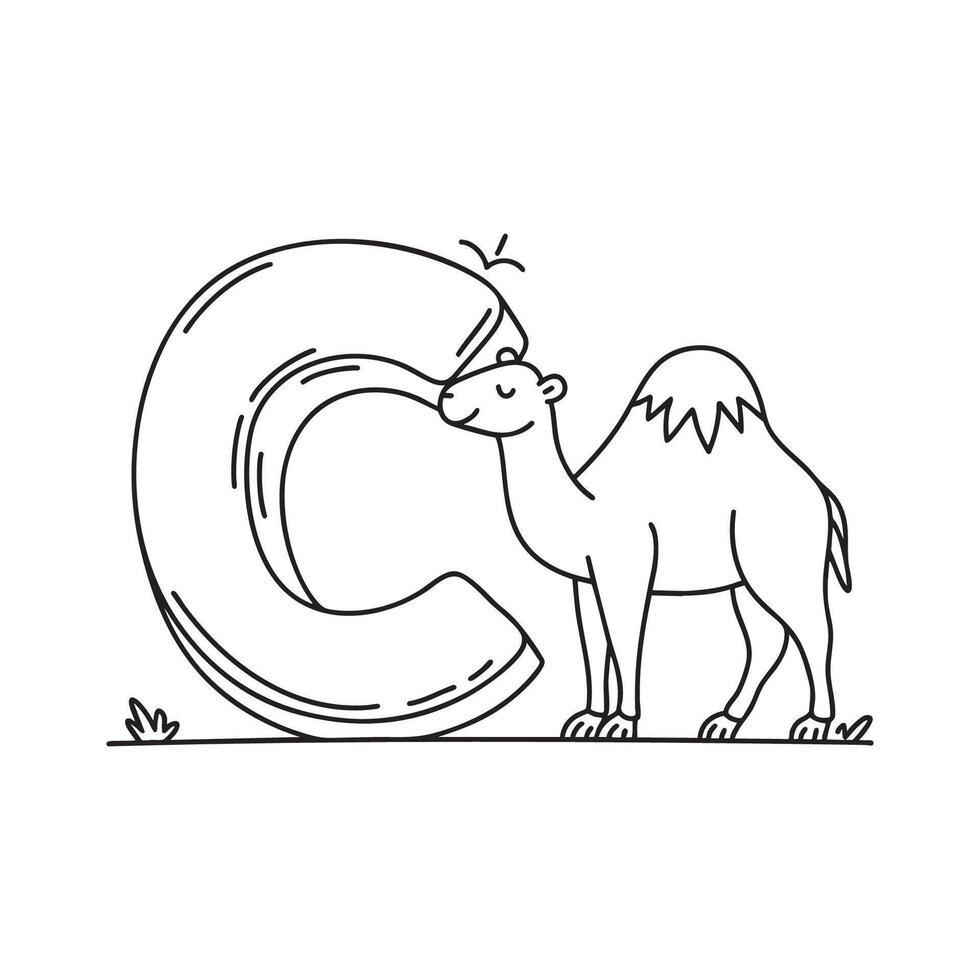 Illustration of a camel beside letter C vector