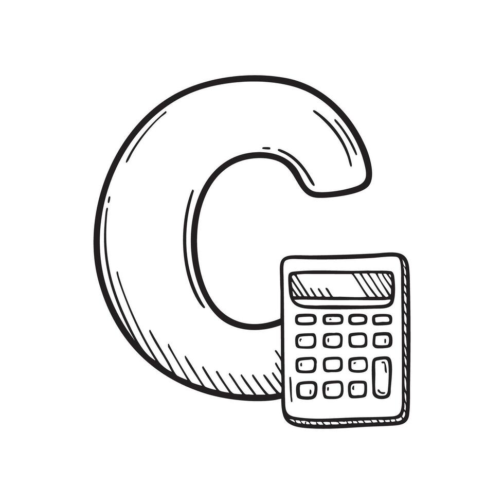 Illustration of a calculator beside letter C vector