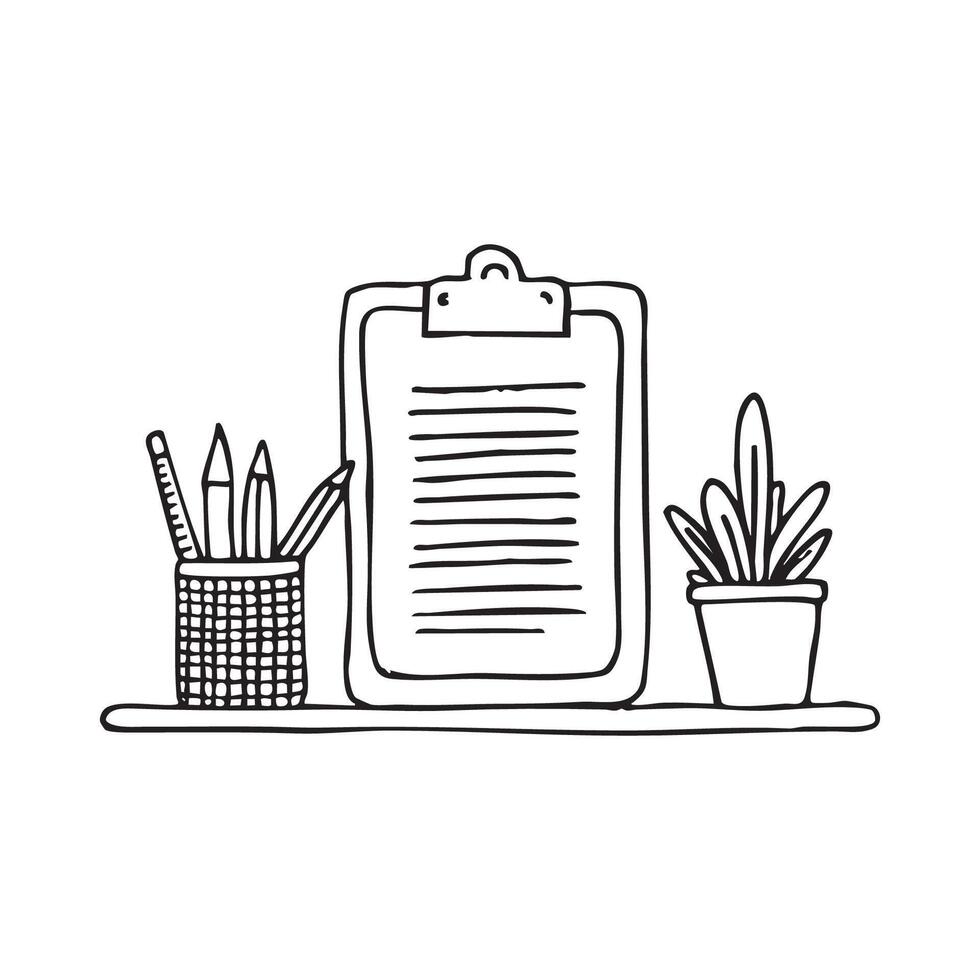 A clipboard on a desk with pencil basket vector