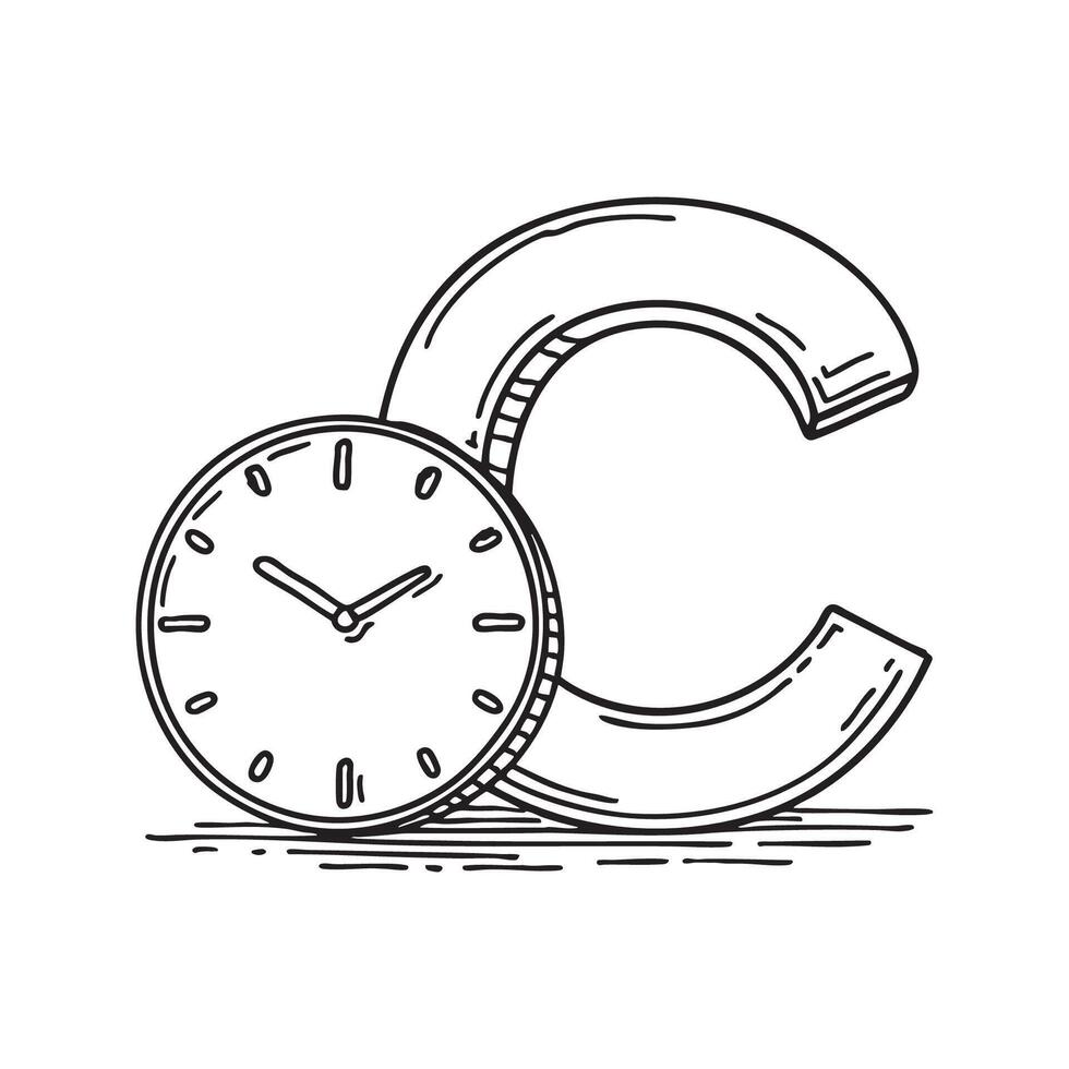 Illustration of a clock beside letter C vector