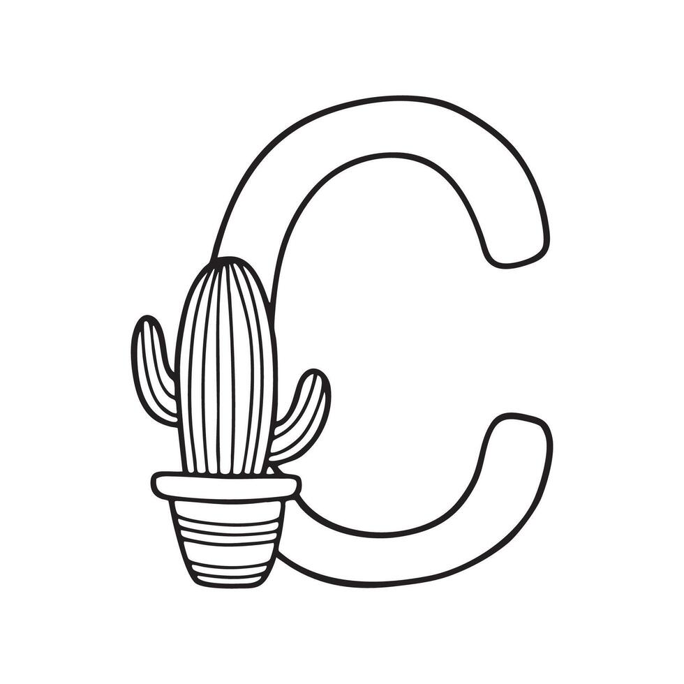 Illustration of a cactus beside letter C vector