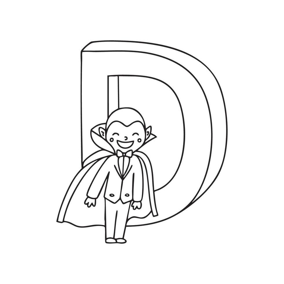Illustration of dracula beside letter D vector